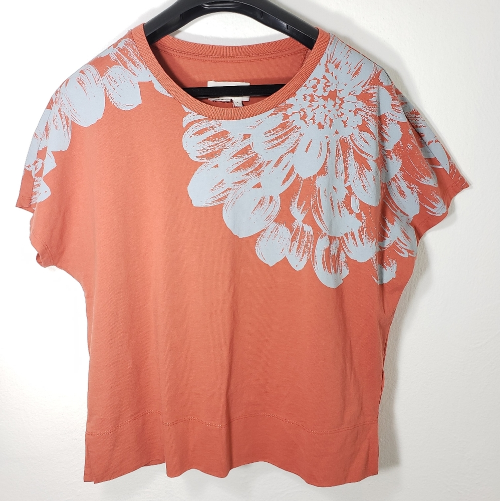 Anthropologie clay floral decal square cotton top S